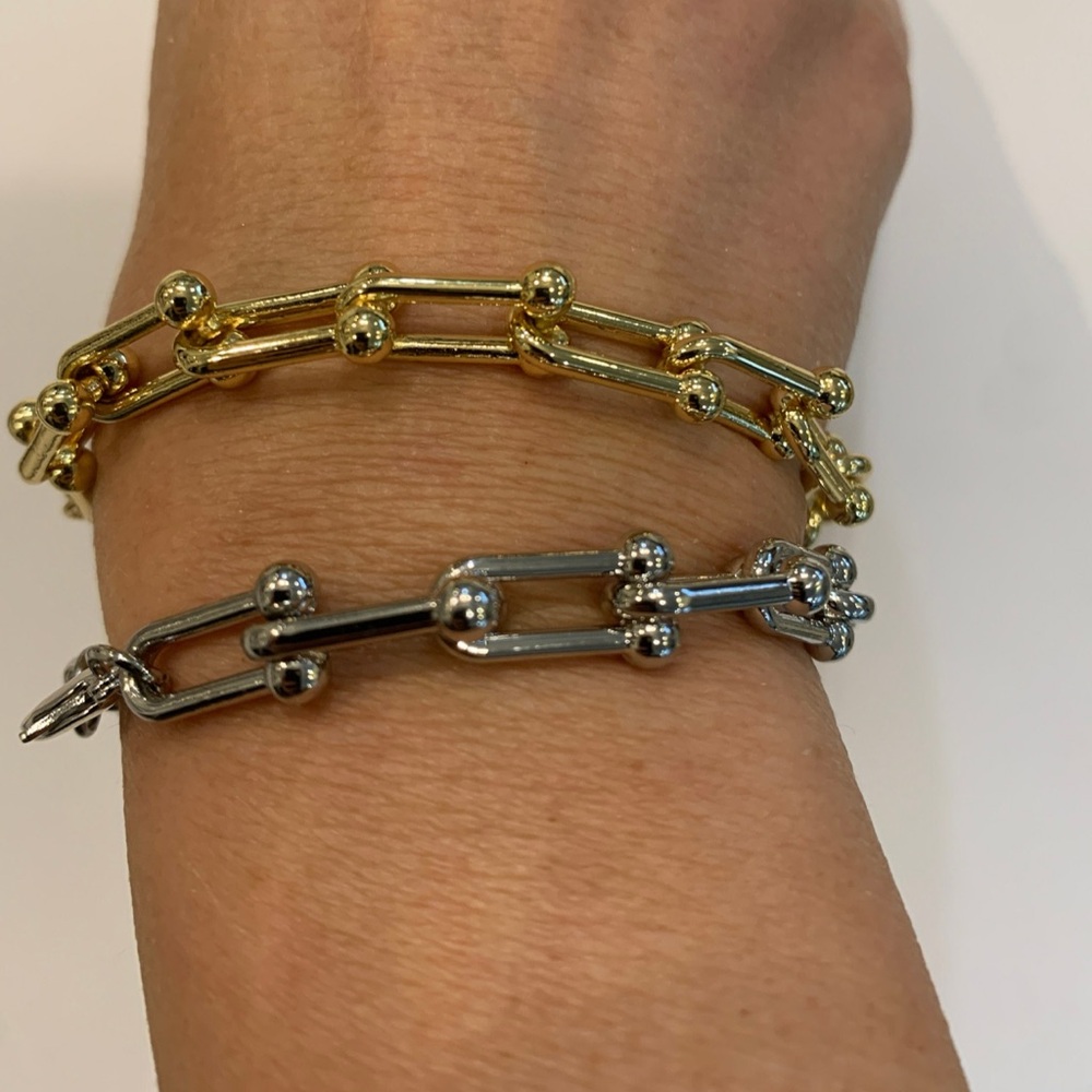 14k gold plated Solid U shape horseshoe paperclip Jax link chain bracelet New